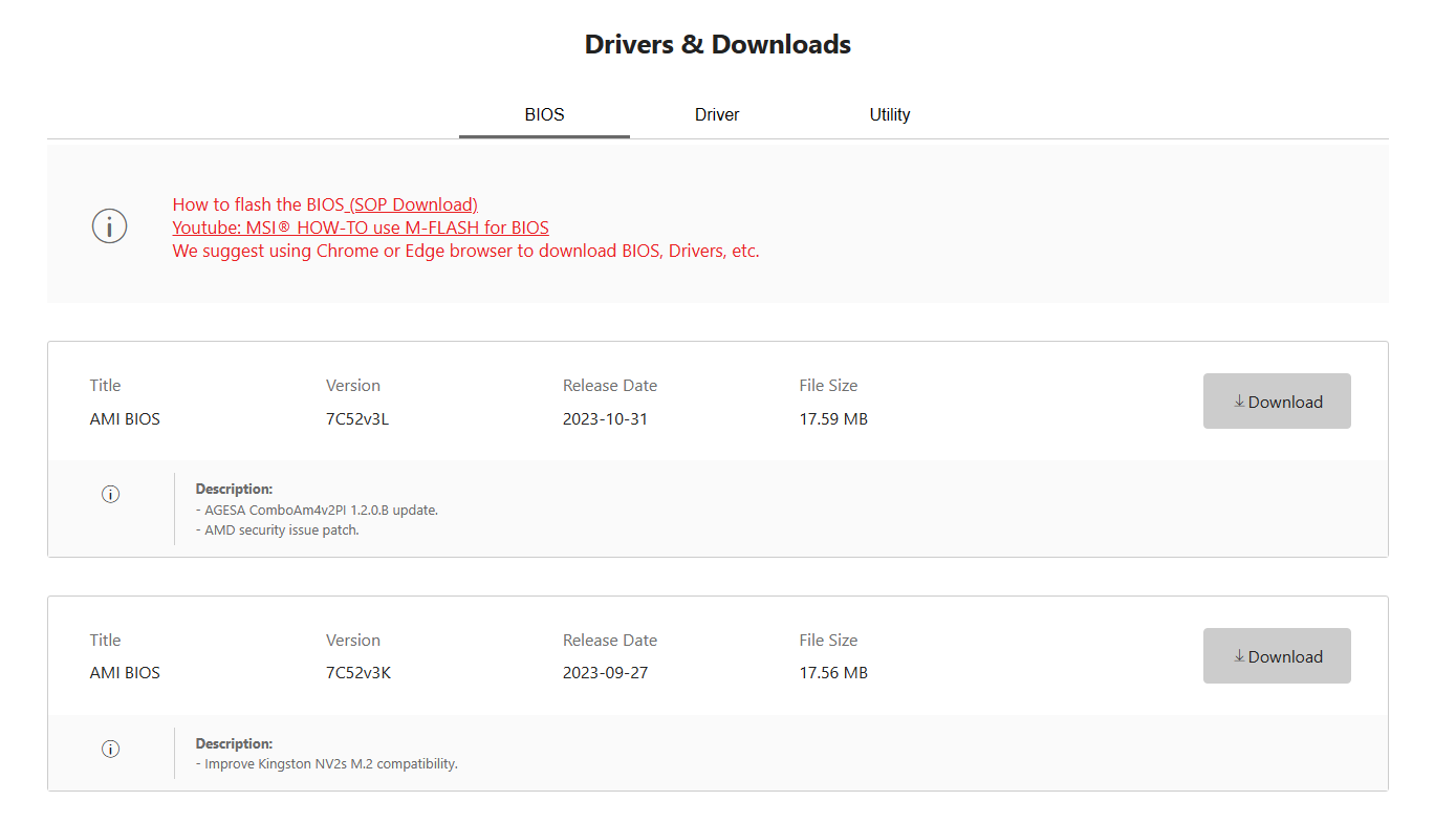 MSI Drivers & Downloads 