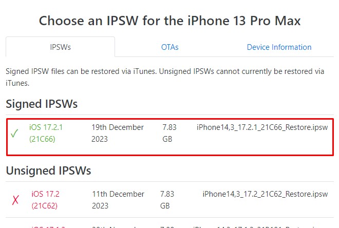 تنزيل ملف نظام iOS IPSW