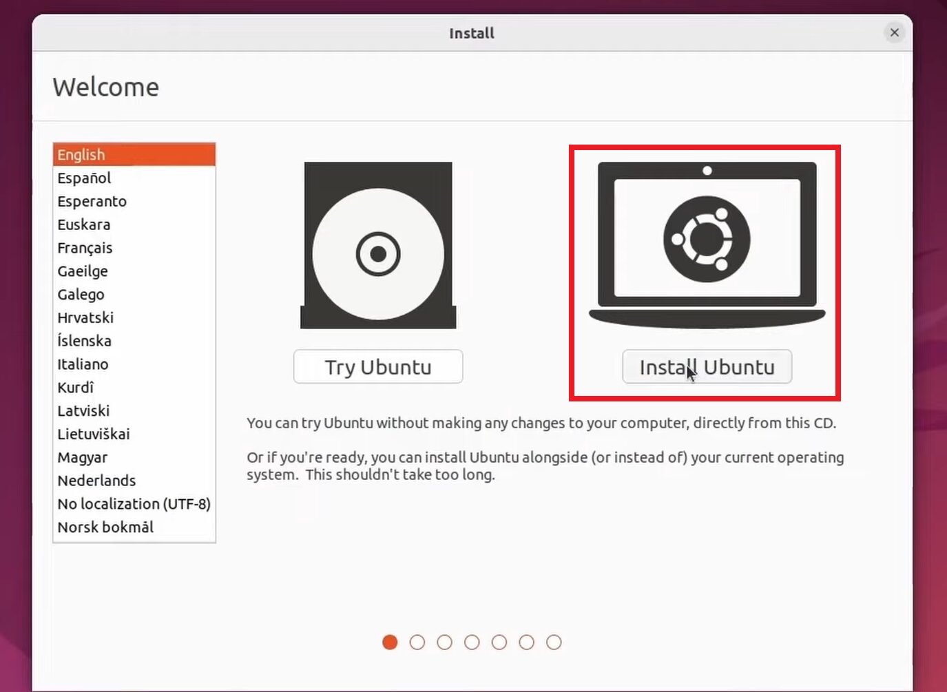 اضغط Install Ubuntu