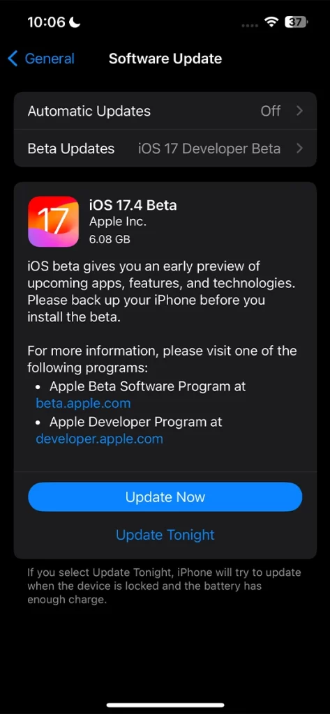 تحديث iOS 17.4 Beta 1 للايفون