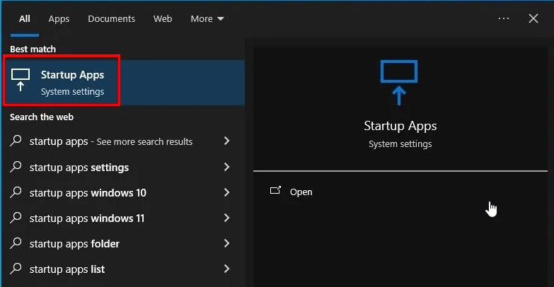 startup apps windows 10 start menu