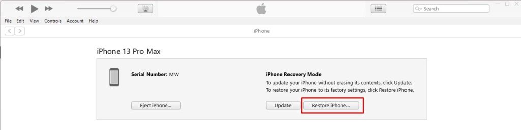 There is a problem with the iPhone Restore iTunes