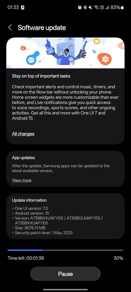الآن بإمكانك تحديث هاتف Galaxy A73 إلى One UI 7 «اعرف خطوات التحميل» 5 تحديث One UI 7 رسميًا لهاتف Samsung Galaxy A73