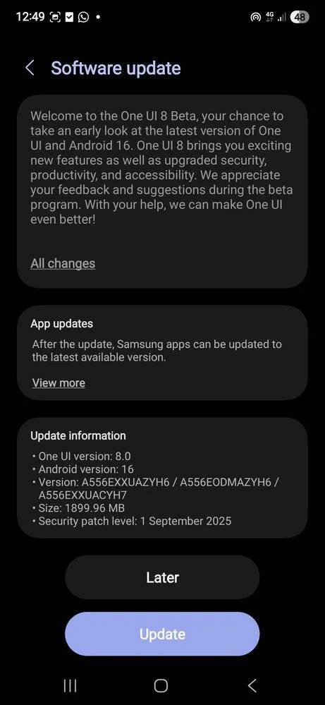 تحديث One UI 8 التجريبي لأجهزة Galaxy A35, A36, A54, A55 وأيضًا S23 متاح للتحميل 6 تحديث One UI 8 لهاتف Galaxy A55